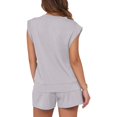 thumbnail image 3 of LSONABXA Grey Baseball Caps for Women Under $15 Women's Cap Sleeve Crewneck Top & Drawstring Short Outfit Two Piece Set T Shirt And Short, 3 of 6