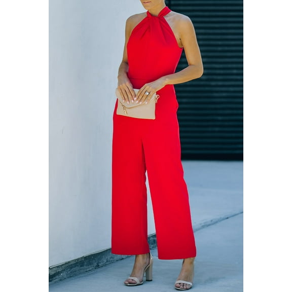 Halter Neck Sleeveless Wide Leg Jumpsuit