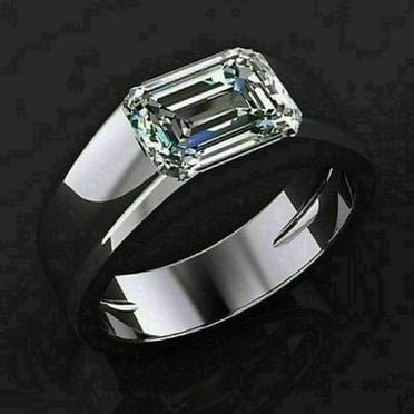 Delicate 2 Ct Emerald Cut Lab Created Diamond Men's Engagement Ring 14K White Gold Plated Silver