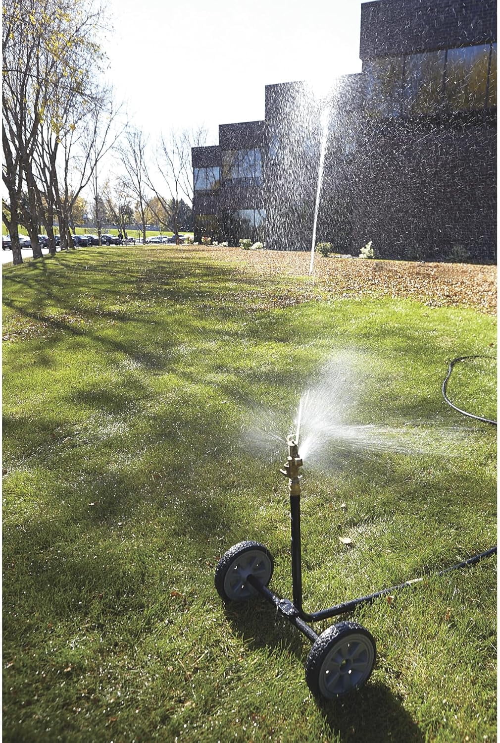 Strongway Wheeled Sprinkler - 3/4in. Brass Sprinkler Head with 2 Nozzles, 8in. Poly Wheels
