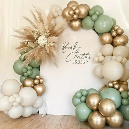 137pcs, Green, Sand White & Gold Latex Balloon Garland Arch Kit, Balloon Decorations. Suitable for birthday party decorations, wedding decorations, baby shower decorations, gender reveal