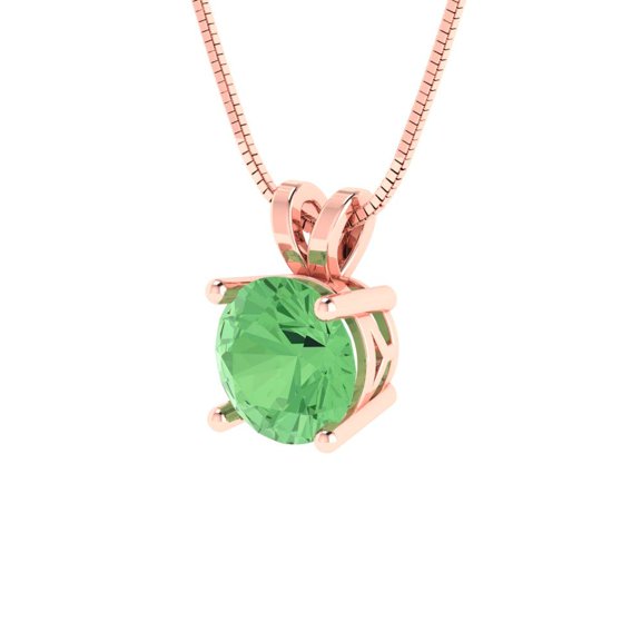 1.0 ct Brilliant Round Cut Solitaire Green Diamond 14k Rose Solid Gold Everyday Affordable Designer Necklace Pendant with 16" Chain
