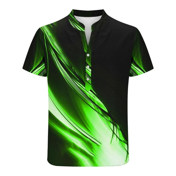 ZCFZJW Mens Fashion T-Shirts Casual Striped Color Block Print Summer Short Sleeve Half Button up Tees Tops Lightweight Regular Fit Golf Shirts Green L