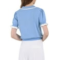 thumbnail image 3 of INSPIRE CHIC Women's Lapel Collar Puff Ruffled Sleeve Knit Vintage Blouse M Blue, 3 of 5