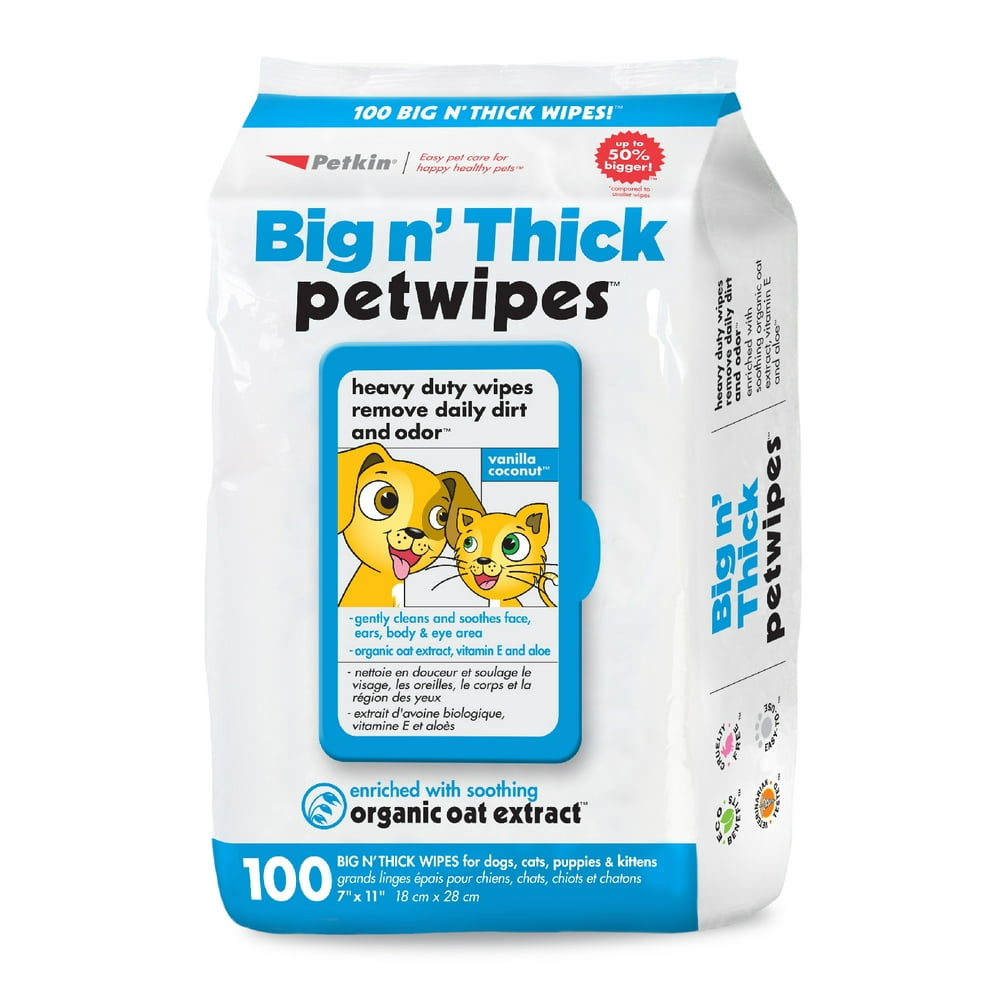 Petkin Petwipes, 100 Wipes Big 'n Thick Extra Large Pet Wipes for