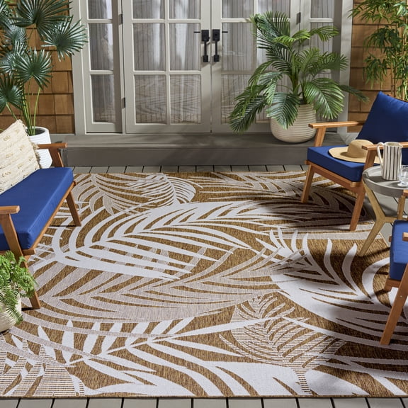 Safavieh Beach House Kaeden Botanical Indoor/Outdoor Area Rug, Brown/Ivory, 6'7" x 6'7" Square