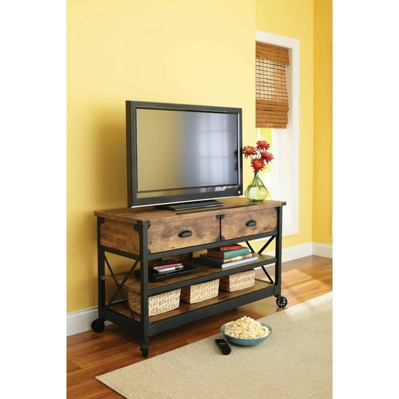 Better Homes and Gardens Rustic Country Antiqued Black/Pine Panel TV Stand for TVs up to 52
