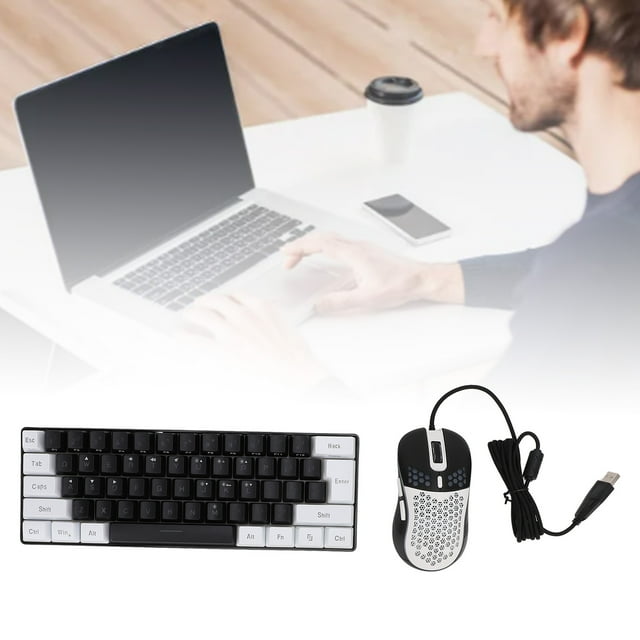Clavier de Jeu Illuminé RGB avec Souris, Clavier Rétroéclairé Mécanique 61 Touches avec Pieds Inclinables Réglables, Plug and Play