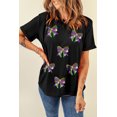 thumbnail image 7 of Women's Black Sequin Mardi Gras Bow Graphic Crewneck Tee - Stylish and Sparkly - [ZhiHiMeRi] | (US 20-22)2XL, 7 of 7