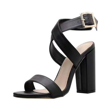 JikouIivo Large Size Sexy Cross Back High Heels Open Toe Thick Heel Sandals Women Shoes Christmas 2022 Deals Clearance