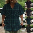 thumbnail image 5 of Men Casual Plaid Short Sleeve Loose Collared Button Down Shirt Streetwear Blouse, 5 of 11