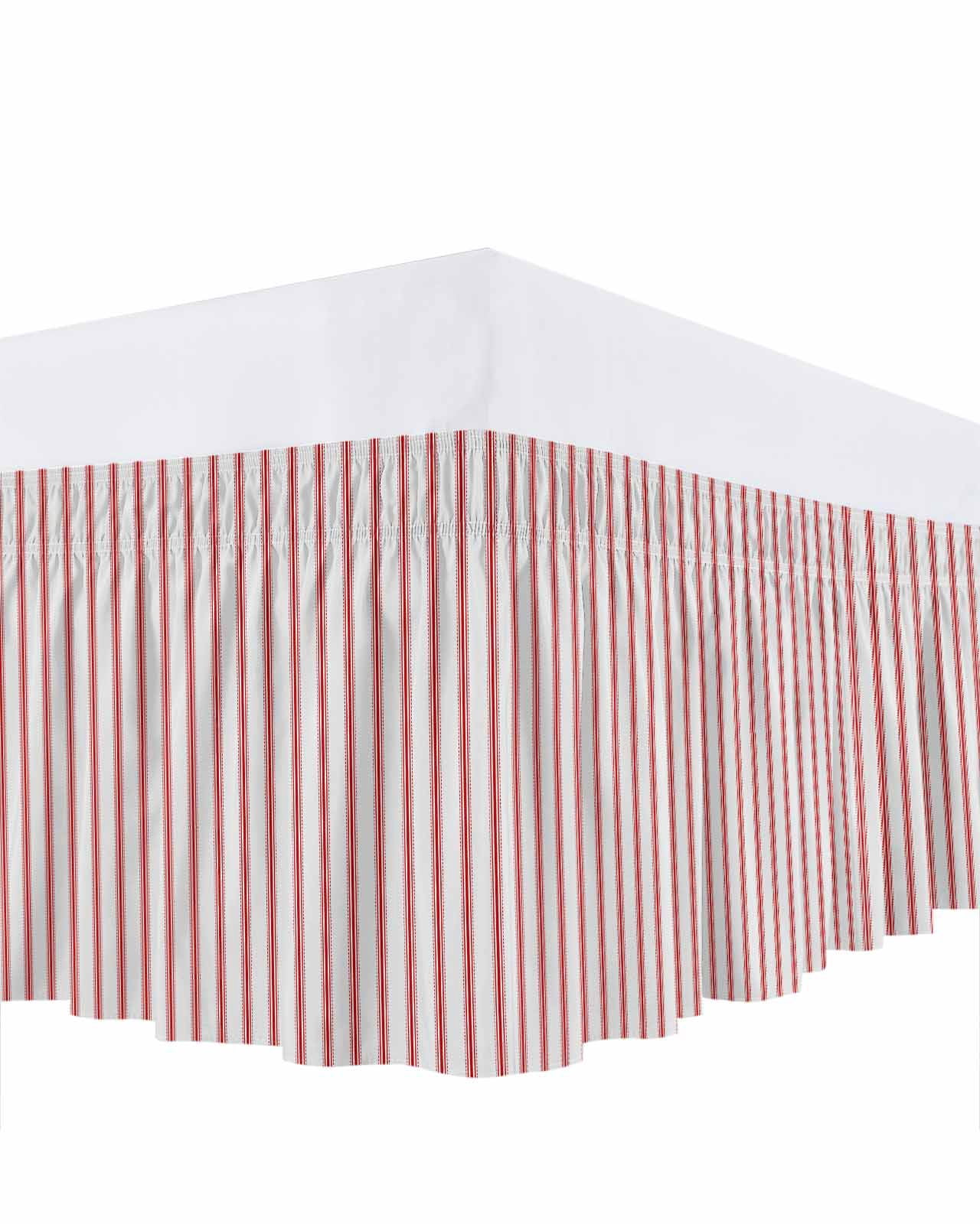 Stripes Bed Skirt Queen Size 16 Inch Drop, Modern Art Red Beige Adjustable Elastic Dust Ruffles Bedskirt for Queen Bed Wrap Around Pleated Mattress Frame Cover
