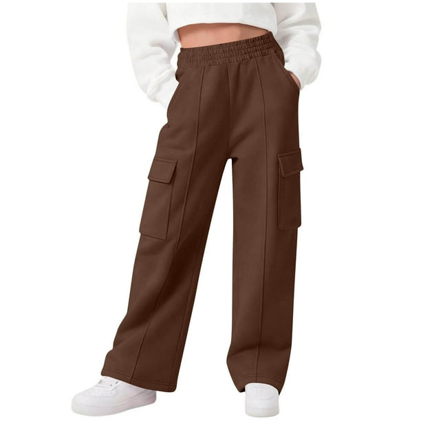 Pantalones largos para niñas y niños, de color liso, de pana, con cintura elástica, holgados, con cordón y bolsillos, informales, de poliéster.