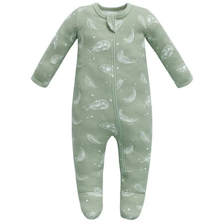 

Owlivia Organic Cotton Baby Pajamas Boys Girls Zip Front Sleep N Play Footed Sleeper Long Sleeve (6-12 Months Feather)