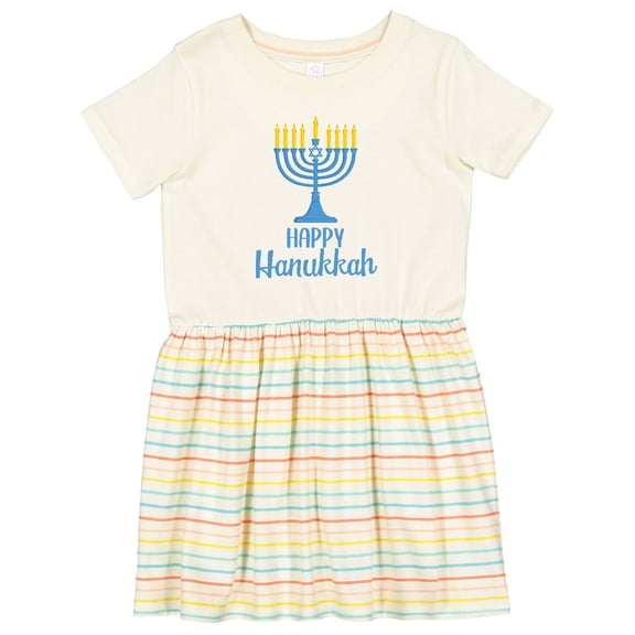 Inktastic Happy Hanukkah with Blue Menorah Girls Toddler Dress