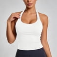thumbnail image 2 of VNKIDY Womens Solid Color Halter Neck Workout Tank Top With Built In Bra Ribbed Slim Fit Sleeveless Crop Top For Yoga Gym Active Wear White L, 2 of 4