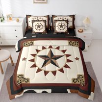 Manfei Boys Girls Texas Star Bedding Comforter Set 7pcs,Vintage Aesthetics Queen Bedding Sets Super Cozy,Western Theme Queen Sheet Sets,Microfiber Bedroom Decor,Reversible