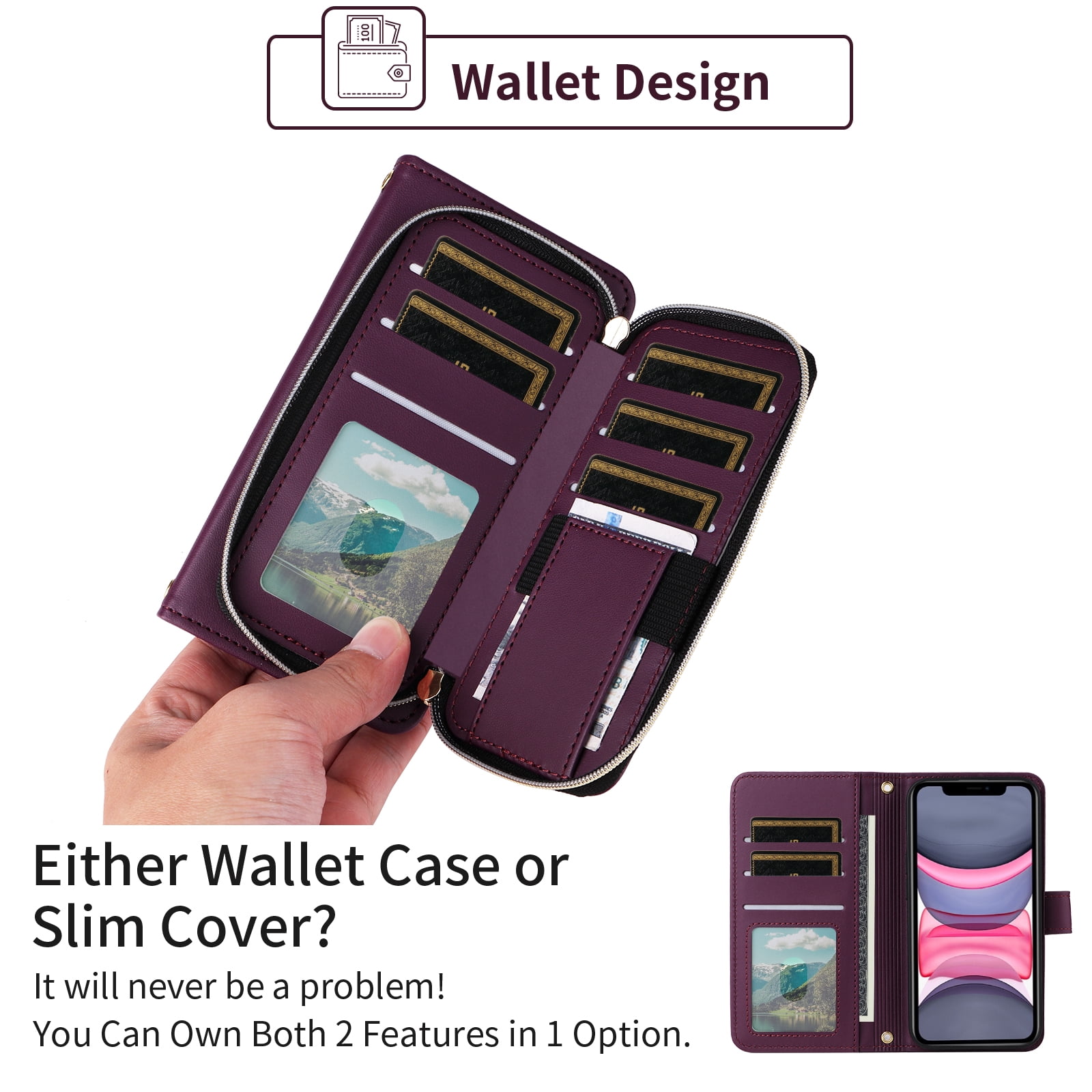 Furiet Argyle Wallet Case for iPhone 12 Mini 5.4 with Wrist Strap Shoulder Strap, Card Slot Zipper Purse Stand Checkered Cell Phone Cover for iPhone12mini 5G i 12s iPhone12 12mini Girls Deep Purple