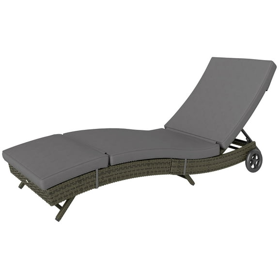 Gray PE Rattan Wicker Chaise Lounge Chair | 5-Level Reclining Outdoor Pool Patio Sun Lounger with Wheels | Steel Frame, Polyester Cushion | 81.5" W