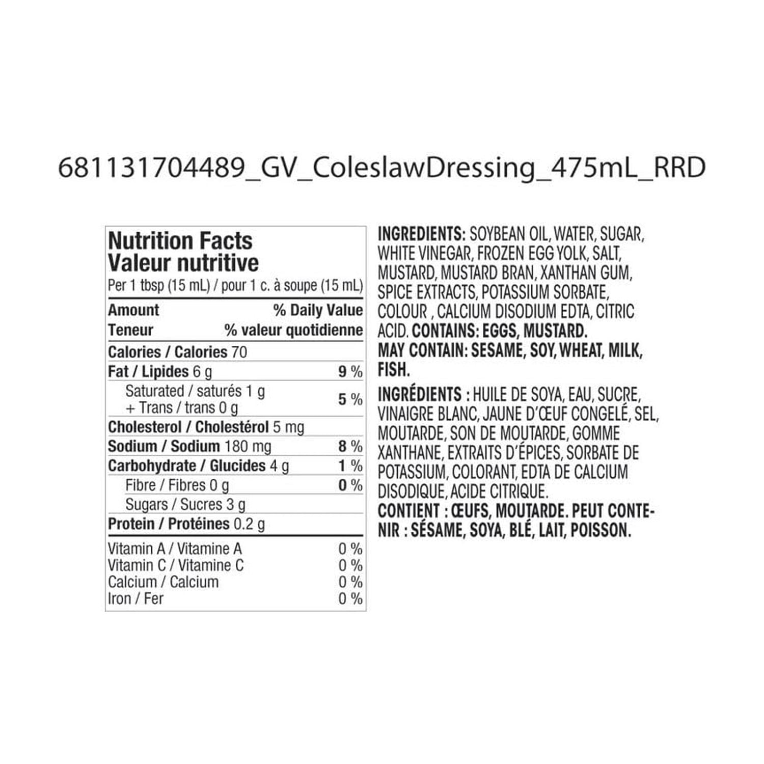 Great Value Coleslaw Dressing, 475 mL