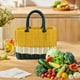 thumbnail image 5 of Cesta de plástico tejida a mano con asa | Caja de almacenamiento portátil multifuncional para el hogar, el baño y las compras | Organizador amarillo ligero e impermeable | 24 x 18 x 14 cm, 5 of 6