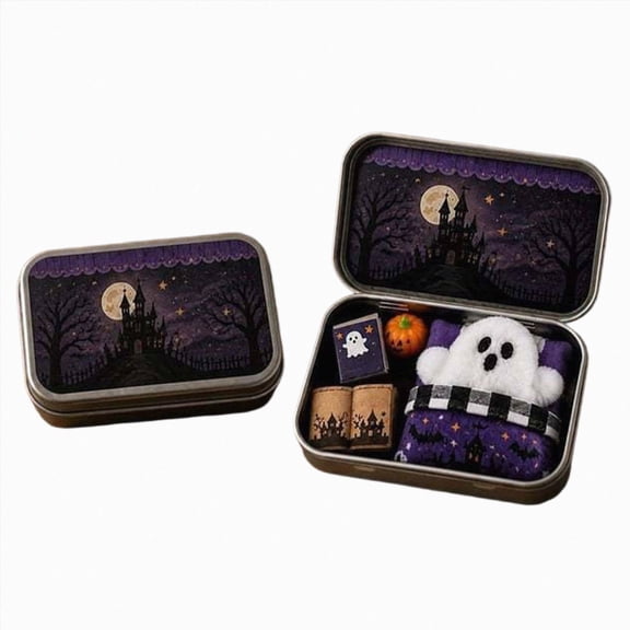GHIIYER Halloween Ghost Tin Box Set, Mini Halloween Candy Boxes, Halloween Party Supplies C One Size