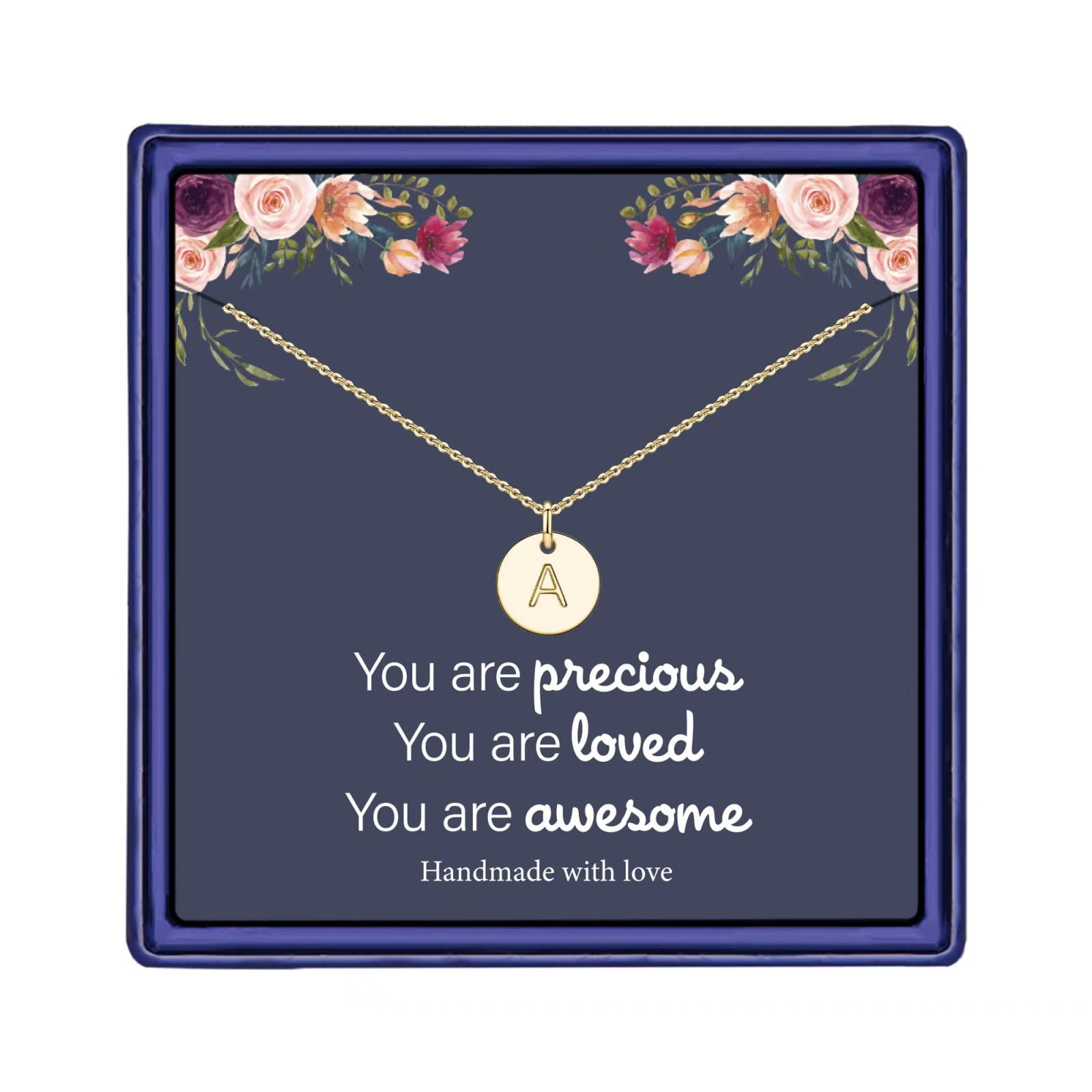 Turandoss Dainty Disc Pendant 14K Gold Plated Tiny Initial Necklace for Women Jewelry Personalized Birthday Teacher Appreciation Mothers Day Graduation Gifts for Her Mom Kids Teen Girls Wife Ideas