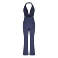 thumbnail image 5 of CZHJS Women's Solid Color Pants Comfy One Piece Bib Overalls Casual Loose Flowy Jumpsuits Wide Leg Beach Trousers with Pockets Summer Trousers Long Palazzo Pants Dark Blue XXXL, 5 of 6