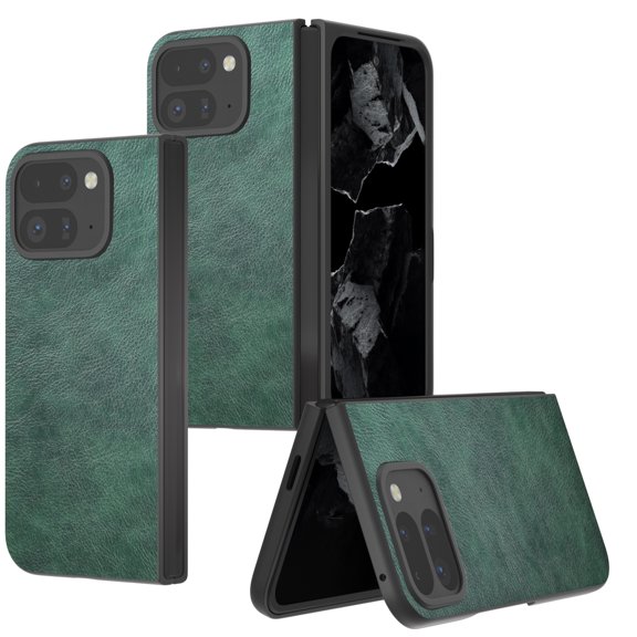 Allytechgroup Google Pixel 9 Pro Fold Case, PU Leather Slim Fit Minimalist Shockproof Anti-Scratch Drop Protection Back Case Cover for Google Pixel 9 Pro Fold, Green