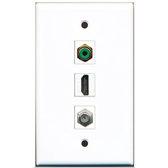 RiteAV - 1 Port HDMI and 1 Port RCA Green and 1 Port Coax Cable TV- F-Type Wall Plate