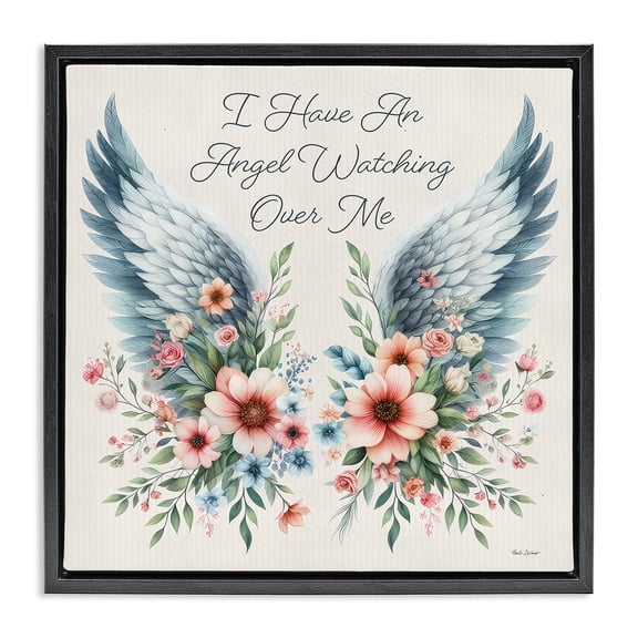 Stupell Industries Angel Watching Me Plants & Flowers Painting Black Floater Framed Canvas Art Print Wall Art, 18 x 18