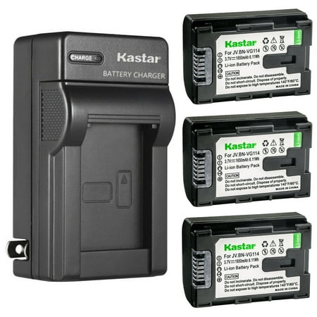 Kastar 3-Pack Battery and AC Wall Charger Replacement for JVC BN-VG108USM BN-VG114 BN-VG114AC BN-VG114E BN-VG114EU BN-VG114U BN-VG114US BN-VG114USM BN-VG121 BN-VG121AC BN-VG121E BN-VG121EU BN-VG121U