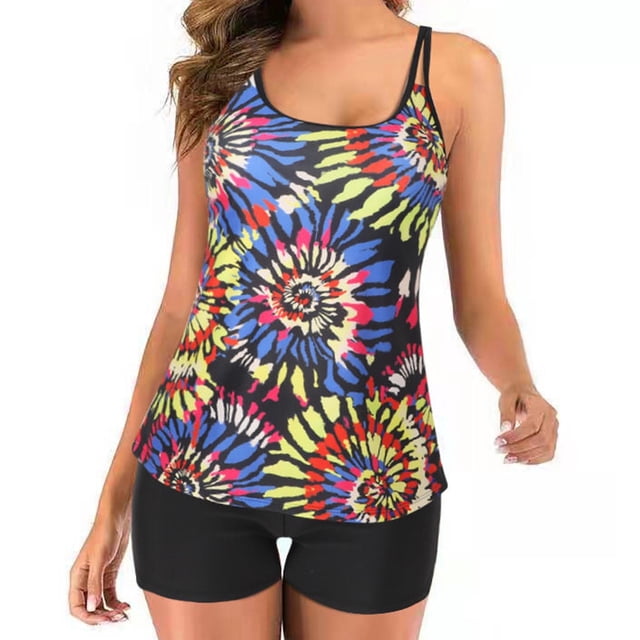 HUPOM Femmes Maillots d'Été Maillots de Bain pour Femmes Équipés Ensembles de Deux Pièces Aucun Short de Conseil d'Administration de Réservoir Cadeaux Rouges pour la Taille de Maman XL