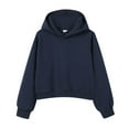 thumbnail image 2 of Cropped Pullover Hoodies for Women Fall Winter Long Sleeve Drop Shoulder Plain Hooded Sweatshirt Crop Tops, 2 of 3