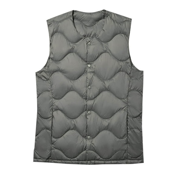 MELDVDIB Mens Quilted Puffer Vest Coat Fall Winter Solid Color Jacket Button-Up Warm Padded Light Weight Outwear Tops with Pocket