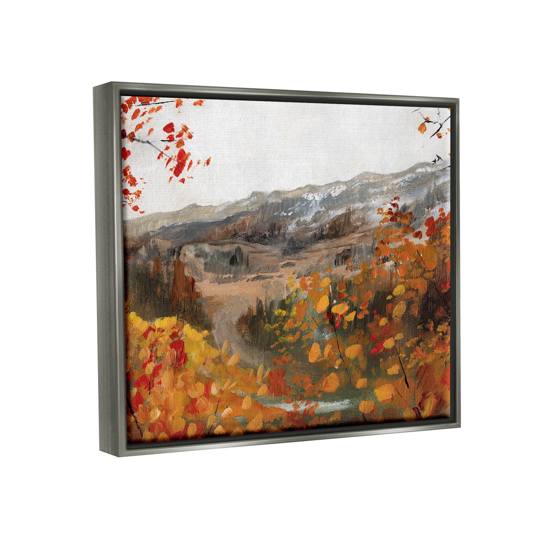 Autumn Foliage Mountain Scene Landscape Painting Luster Gray Framed Art Print Wall Art