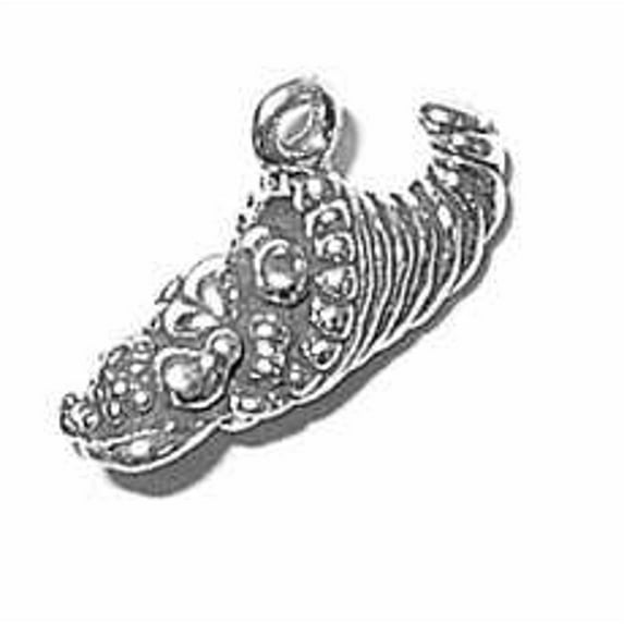Sterling Silver 16" .8mm Box Chain 3D Thanksgiving Autumn Harvest Cornucopia Pendant Necklace