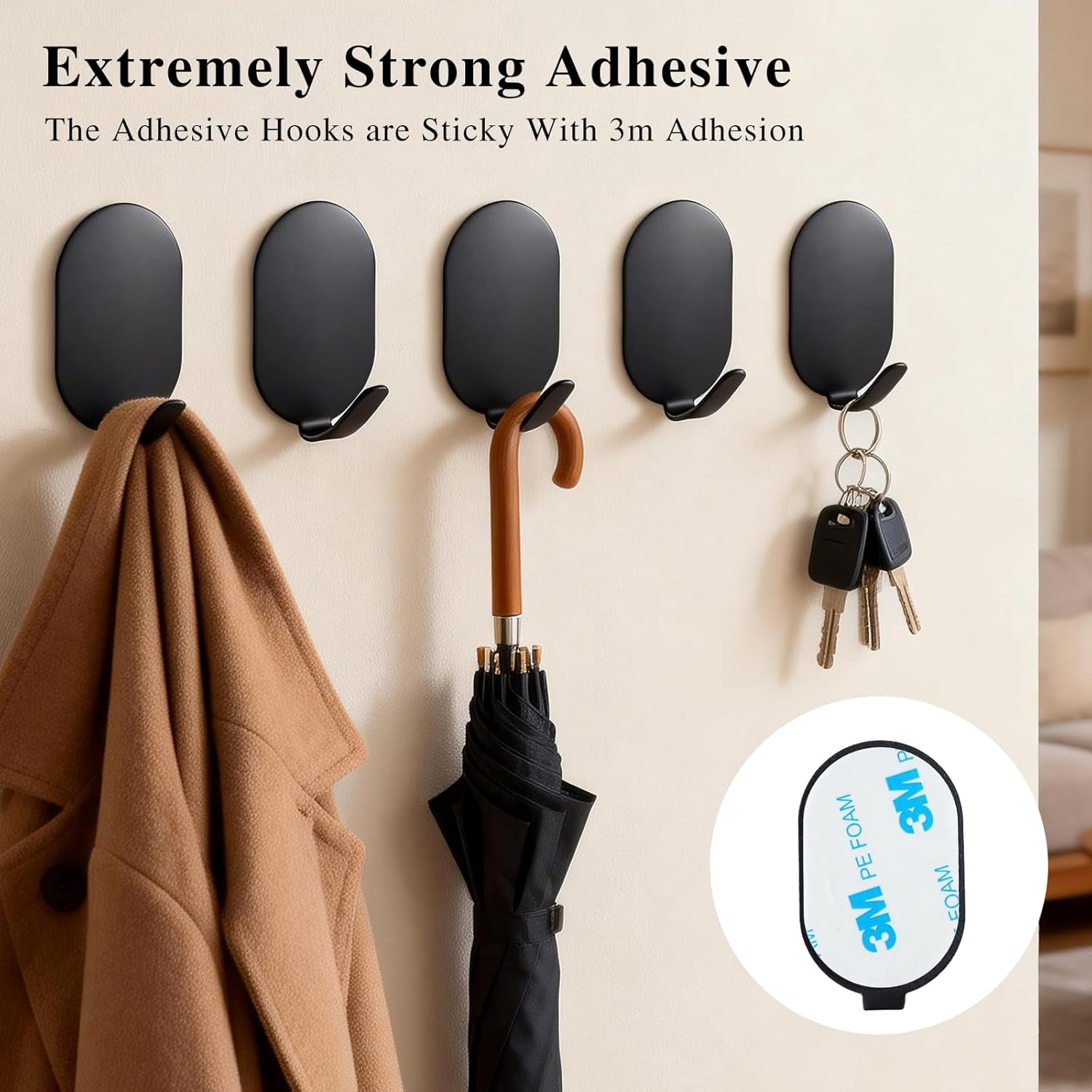 FRKSMD-Sticky Adhesive Hooks for Hanging, Key Hooks, Stainless Steel Wall Hooks, Command Hooks, Coat Hooks, Door Hooks, Towel Hanger, Metal Hook, Utility Hooks,Picture Hanger, Storage Hooks, 10Pcs (B