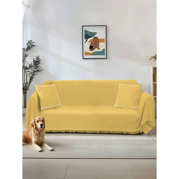 Pure Yellow Couch Cover for 2 Cushion Sofa, Simple Solid Color Washable Loveseat Sofa Covers Slipcover for Sectional Sofas L-Shaped, Couch Throw Cover 71"x118"
