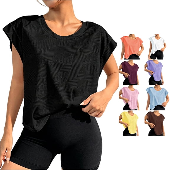 XIAONU Women Geometric Print T Shirt Loose Cap Sleeve Athletic Workout Top