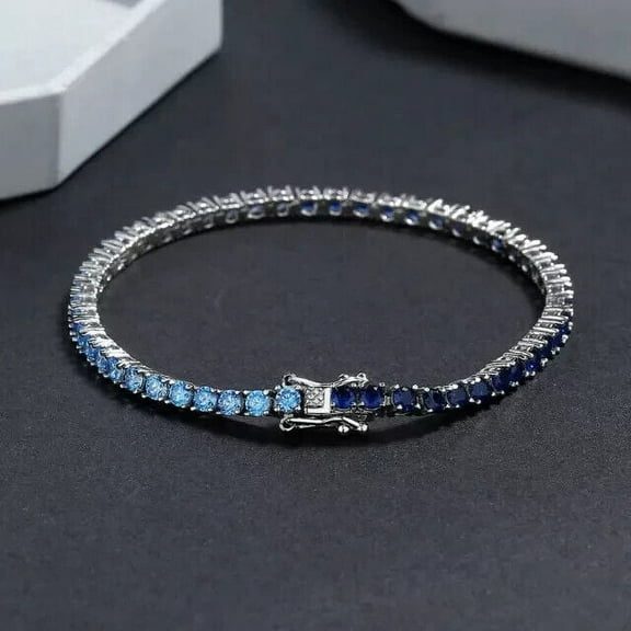 10Ct Round Cut Lab Created Sapphire Topaz Tennis Bracelet 14K White Gold Plated