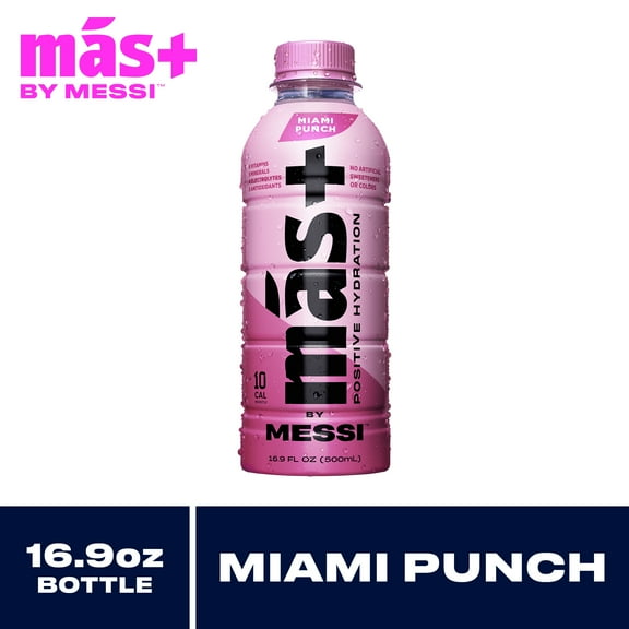 Mas by Messi Hydration Sports Drink Miami Punch, 16.9 fl oz Bottle