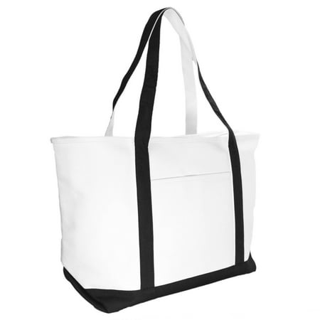 DALIX - DALIX 23&quot; Black Large Heavy Duty 24 oz. Cotton Canvas Shopping Tote Bag - 0
