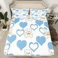 thumbnail image 2 of Feelyou Bowknot Doll Bear Queen Sheet Sets, Kawaii Love Heart Blue Flat Sheet, Teens Kids Boys Girls Queen Fitted Sheet, Breathable Home Decor, 4pcs, 2 of 7