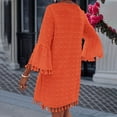 thumbnail image 4 of Staron Women's Casual Solid Jacquard Tassel V-Neck 3/4 Sleeve Dress Fashion Loose Party Vacation Boho, Orange M, 4 of 7