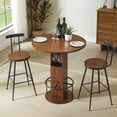 thumbnail image 3 of S-HOME 3-Piece Compact Bar Table and Stools Set With 31.5-Inch Round Top Set For Small Spaces Restaurants Cafes Homes, Walnut, 3 of 9
