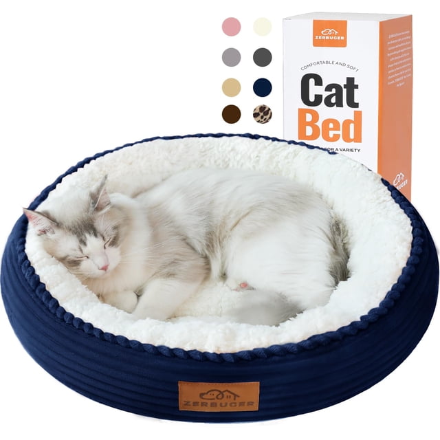 Cama para gatos Zerbuger, lavable, redonda, 50 cm, color azul marino