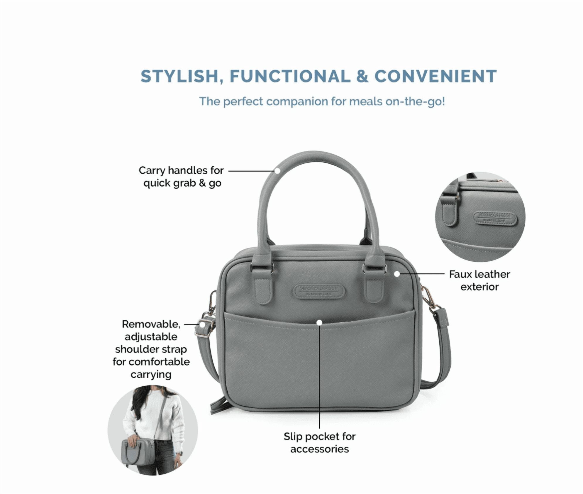 Veronica Jamison Hampton Faux Leather Lunch Tote by Arctic Zone, Lunch Bag with Food Storage & Ice Pack