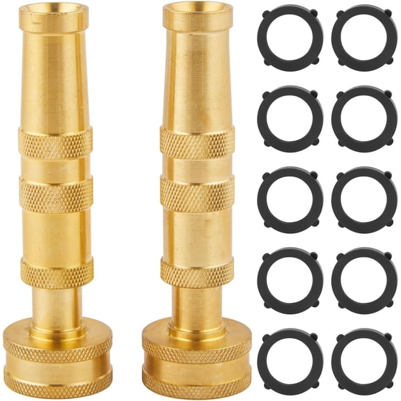 Pack of 2 Heavy Duty Brass Hose Nozzle-4'', Adjustable Twist Garden Hose Nozzles, Water Hose Sprayer Nozzle for Garden Lawn Efficient Watering and Spraying, with 10 Rubber Washers