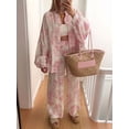 thumbnail image 5 of Women 2 Piece Outfits Sets Dressy Shirt Wide Leg Drawstring Pants Sets Pink L, 5 of 9